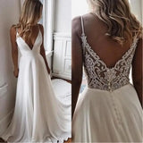 Runhufu Spaghetti Straps Off White Crepe Soft Satin Wedding Dress A Line Deep V Neck Wedding Gowns Vestido De Noiva