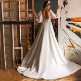 Runhufu Elegant Off Shoulder Wedding Dresses New 2024 White Gorgeous Satin Long Sleeve Sexy Backless Simple Robe Bridal Gown