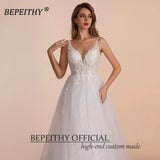 Runhufu White Lace A Line Beach Wedding Dresses 2024 Vestidos De Novia Sleevless Bride V Neck Sweep Train Boho Bridal Gown