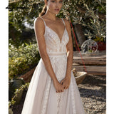 runhufu Bohemian Wedding Dress Lace Spaghetti Straps Sexy Bridal Dress Open Back 2023 Vestidos Beach Wedding Dresses
