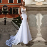 Runhufu Sexy Mermaid white Lace Wedding Dresses Sleeveless Bridesmaid Dresses Tailor Made Plus Size Woman vestidos de fiesta