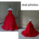 Runhufu Sexy Strapless Wedding Dress Vintage Red Sleeveless Wedding Gowns For Bride Simple Fashion Robe De Mariee Custom Made