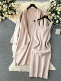 Runhufu Autumn Thick Warm Knitted Suits 2024 Strap Knit Dress+Loose Long Cardigans Sweater Home Wear Casual Two Pieces Sets