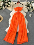 Runhufu Halter Hollow Out Beach Long Jumpsuits 2024 Sleeveless Slim Chic Streetwear Bohemian Casual Backless Sexy Rompers