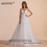 Runhufu White Lace A Line Beach Wedding Dresses 2024 Vestidos De Novia Sleevless Bride V Neck Sweep Train Boho Bridal Gown