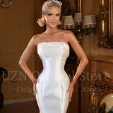 Runhufu White Mermaid Wedding Dresses Strapless Pearls Satin Bridal Gowns Boho Beach Backless Evening Wedding Prom Gowns Custom Size