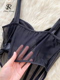 Runhufu Summer Sheer Lace Sexy Tank Top Sleeveless Corset Retro Slim Beach Top 2024 Fashion Backless Lingerie Camisole