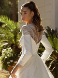 Runhufu High Collar Long Sleeve Wedding Dress Sparkly Sequins Bride Robe Elegant A-line Long Bridal Gown Robe De Mari¨¦e