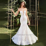 Runhufu Sweetheart Neckline Mermaid Wedding Dresses Exquisite Appliques Sleeveless Lace Bridal Gowns Vestido De Novia