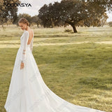 Runhufu Sexy Backless Wedding Dresses For Women Scoop Puff Sleeves Chiffon A-Line Bride Gowns Lace Appliques Robe De Mariée