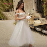 Runhufu Short Wedding Dress Sweetheart Off The Shoulder Ankle Length Tulle Bridal Gown For Women Customize Vestidos De Novia