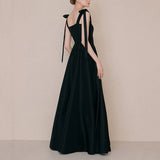 Runhufu Black Elegant Sleeveless Satin Vestido De Noiva Classic Spaghetti Straps Floor-length Wedding Dress A-line Robe De Mariee