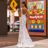 Runhufu Lace Appliques Mermaid Wedding Dress Sheer V-Neck Sleeveless Open Back Bridal Gown For Women Custom Made Robe De Mariée