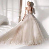 Runhufu Wedding Dresses A-Line Princess Bridal Gowns Lace Applique Robes Off The Shoulder Floor Length Vestidos De Novia