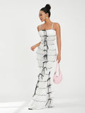 Runhufu Retro Sling Wrap Pleated Long Dress Women's See-Through Bowknot Mesh Sheer Bodycon Dress Party Nightclub Vestidos