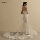 Runhufu Sweetheart Champagne Mermaid Wedding Dress For Women Ivory Lace Sleeveless Trumpet Vintage Bride 2024 Bridal Gown New