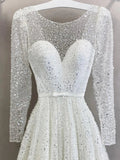 Runhufu Shinny Wedding Dresses Full Sleeves A-line Long Bride Gowns Illusion Beading Sexy Dress For Women 2024 Robe De Mari¨¦e