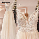 Runhufu Spaghetti Straps Champagne Boho Wedding Dress For Women Vestido Civil Bridal Church Wedding Gowns suknie slubne