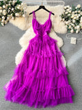 Runhufu Senior Evening Party Dress Strap Sweet Edible Tree Fungus Sleeveless Fashion Large Swing Mesh Birthday Cake Dress