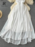 Runhufu Summer Women Beach Long Dress Backless Spaghetti Strap Deep V Neck Chiffon Casual Sexy 2024 Seaside Vacation Dress