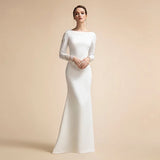 Runhufu Simple Mermaid Wedding Dresses Long Sleeves Ivory Muslim Bridal Gowns for Bride Satin Lace Vestidos De Novia 2024