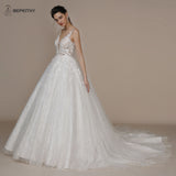 Runhufu Sexy Backless Scoop Lace Wedding Dresses For Bride France Court Train Glitter Skirt A Line Sleeveless Women Bridal Gown