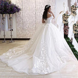 Runhufu Elegant Bride Ball Gown Wedding Dress Lace Up Lace Appliqued Wedding Gown Vestido De Novia Off The Shoulder 2023