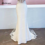 runhufu Mariage Boheme Chic Lace Mermaid Wedding Dress 2023 Elegant Bridal Country Lace Appliques Satin Bridal Gown robe de mariée
