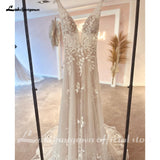 runhufu Fashion A line Wedding Dresses 2023 for women V-neck Appliques Tulle Beach Bridal Gown Sweep Train Vestido De Noiva