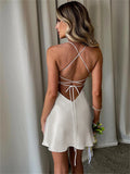 Runhufu Backless Cross Bandage Party Mini Dress Women Sexy Sleeveless Low Cut Sling Short Club Dress Evening Street Vestidos
