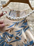 Runhufu Senior Pearl Halter Ladies Dress Off Shoulder Elastic Waist Bodycon Dress 2024 Female Print Sexy Slit Long Dress