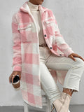 Runhufu Women's Plaids Plush Warm Coats Fashion Winter Fuzzy Fleece Long Jackets Street Long Sleeve Lapel Buttons Outerwear
