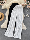 Runhufu Pleated Vintage Striped Long Pants Fashion Spring High Waist Wide Leg Trousers Women Streetwear Solid Casual Pants