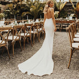 Runhufu Crepe Open Back Wedding Dress Drop Ship Custom Made Simple Sheath Satin Ivory Minimalist Sexy V Neck Bridal Gowns