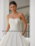 Runhufu And Gorgeous Bride Gowns Ivory Women's Sweet Satin Pleated A-Line Sleeveless Princess Wedding Dresses Formal Prom Party