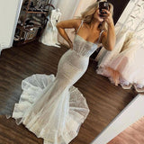 Runhufu Glitter Skinny Mermaid Wedding Dresses Spaghetti Shoulder Ladies Backless Bridal Gowns Prom Party 2023 Robe De Mariée 2023