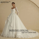 Runhufu Glitter Ivory Ball Gown Wedding Dresses Full Sleeves For Women Bride 2024 Sweetheart Ruffle Skirt Shinny Bridal Dress