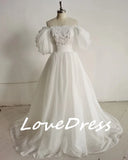Runhufu Off The Shoulder Princess Wedding Dress Sweetheart Appliqued Puff Sleeves Bride Dress A-Line Backless For Bride Gown 2023
