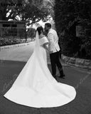 Runhufu V-Neck Off The Shoulder Wedding Mermaid Dress Sleeveless Satin Bohemian Bride Gown Traped Train Vestido De Novia