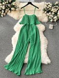Runhufu Vacation Loose Jumpsuit Strap Backless Thin Romper Streetwear Women INS One-Piece Outfit Beach Style Striped Bodysuits