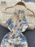 Runhufu Senior Pearl Halter Ladies Dress Off Shoulder Elastic Waist Bodycon Dress 2024 Female Print Sexy Slit Long Dress