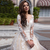 Runhufu Wedding Dress Princess Lace Appliques Long Sleeve Ball Gown Vestido De Novia Sweep Train Bride Bridal свадебное платье