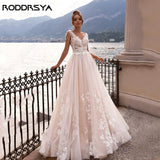 Runhufu Beach Sleeveless Wedding Dress For 2024 Bride A-Line Double V-Neck Applique Vestidos De Novia Custom Made Bridal Gowns