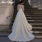 Runhufu Elegant Long Sleeves Wedding Dress 2023 A-Line For Bride Boho Bride Gown Lace Appliques Zipper Vestidos De Noiva