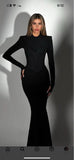 Runhufu Mermaid Evening Dresses for Women Long Sleeve Beaded Satin Prom Party Dress Floor Length Formal Evening Gowns