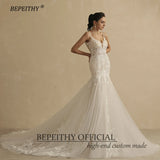 Runhufu Sexy Backless Trumpet Lace Wedding Dresses For Women 2024 Bride V Neck Sleeveless Ivory Summer Mermaid Bridal Gown