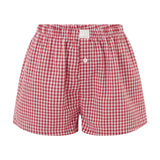 Runhufu Women's Y2k Pajamas Shorts Cute Plaid Pj Short Pants Flannel Lounge Sleep Shorts Bottoms Elastic Waist Baggy Boxers Tracksuit