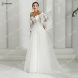 Runhufu Sweetheart A Line Ivory Wedding Dresses 2024 Spring Women Long Sleeves Beach Bride Boho Bridal Gown With 3D Flowers