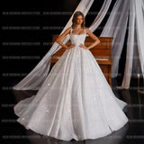 Runhufu Glitter Beads Wedding Dresses For Woman A Line Sexy Sweetheart Princess Fluffy Sequined Satin Formal Elegant Bridal Gowns