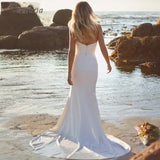 Runhufu Elegant Strapless Dstachable Puff Sleeves Wedding Dress For Women 2023 Backless Slit A-Line Simple Spandex Bridal Gown